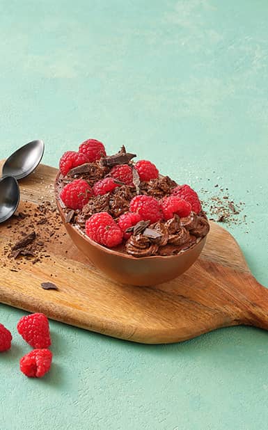 Ovo recheado de mousse de chocolate e azeite