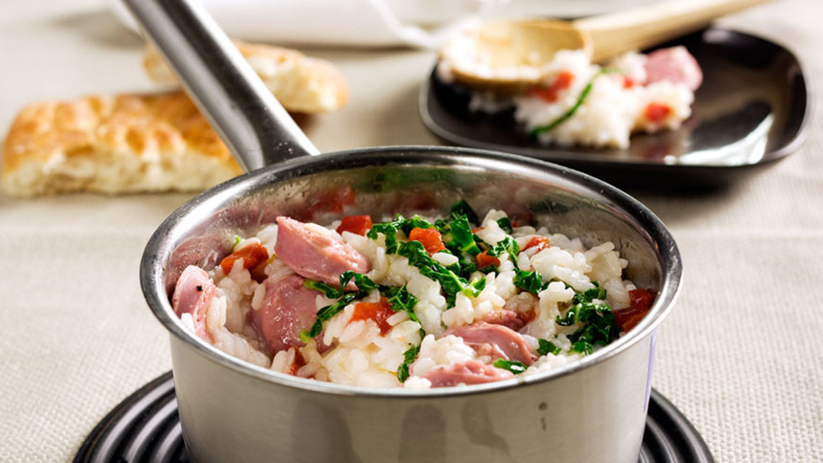 ARROZ DE SALSICHAS FRESCAS COM COUVE PORTUGUESA