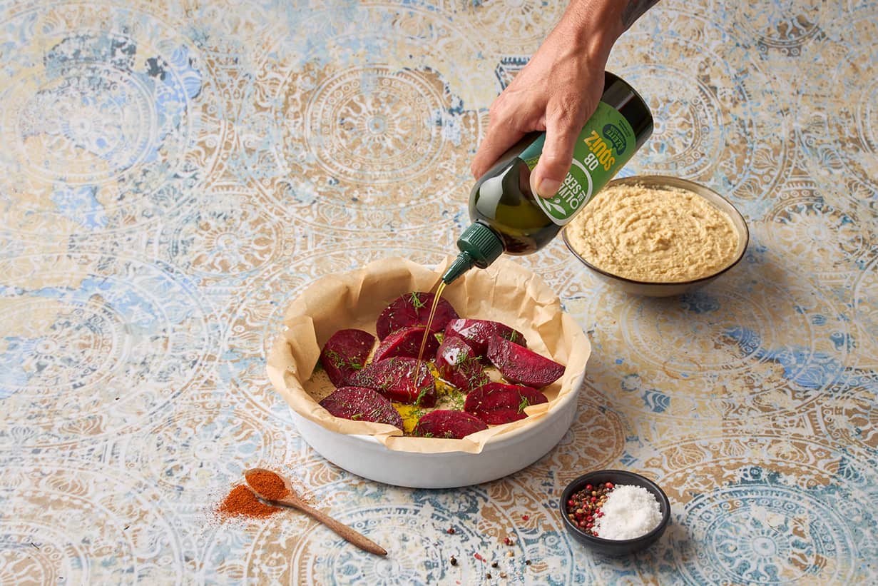 Roasted Beets with Hummus and Fennel