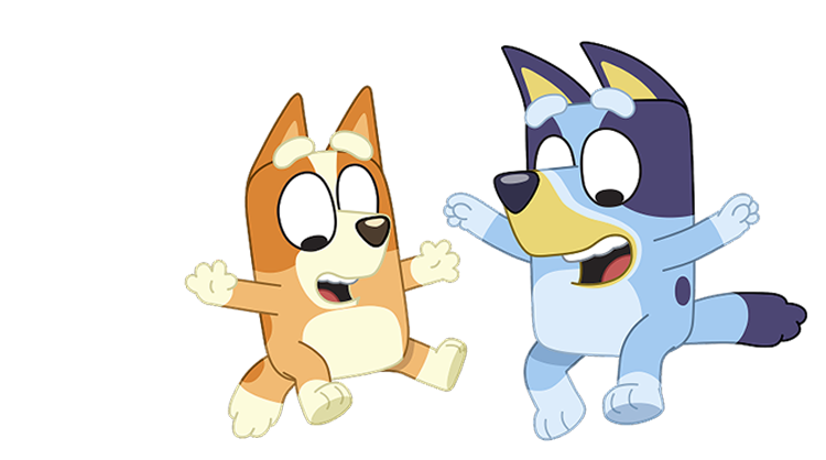 Bluey en train de sauter